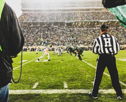 A Michigan college rivalry-themed photograph celebrating the University of Michigan and Michigan State — photograph by Chris Ahern