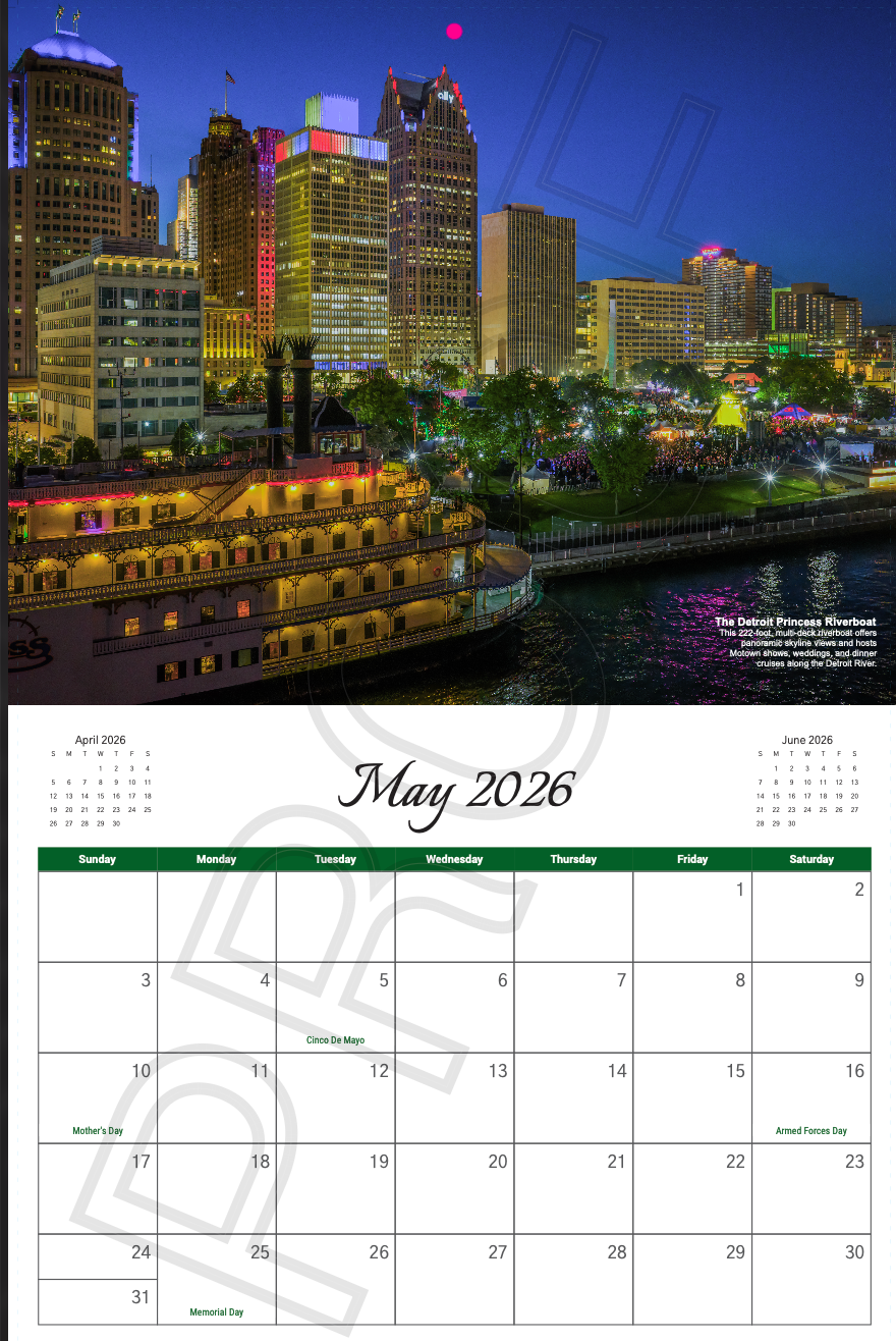 2026 Detroit Calendar